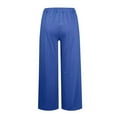 thumbnail image 4 of WIZUTIZ Dress Slacks for Women Soft Leisure Loose Wide Leg Sweatpants Spandex Elastic High Waist Full Length Summer Pants Solid Drawstring with Pockets Pants for Ladies Athletic Travel Blue, 4 of 5