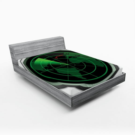 Ambesonne Airplane Fitted Sheet, Plane Flight Screen, Queen Size, Green Black