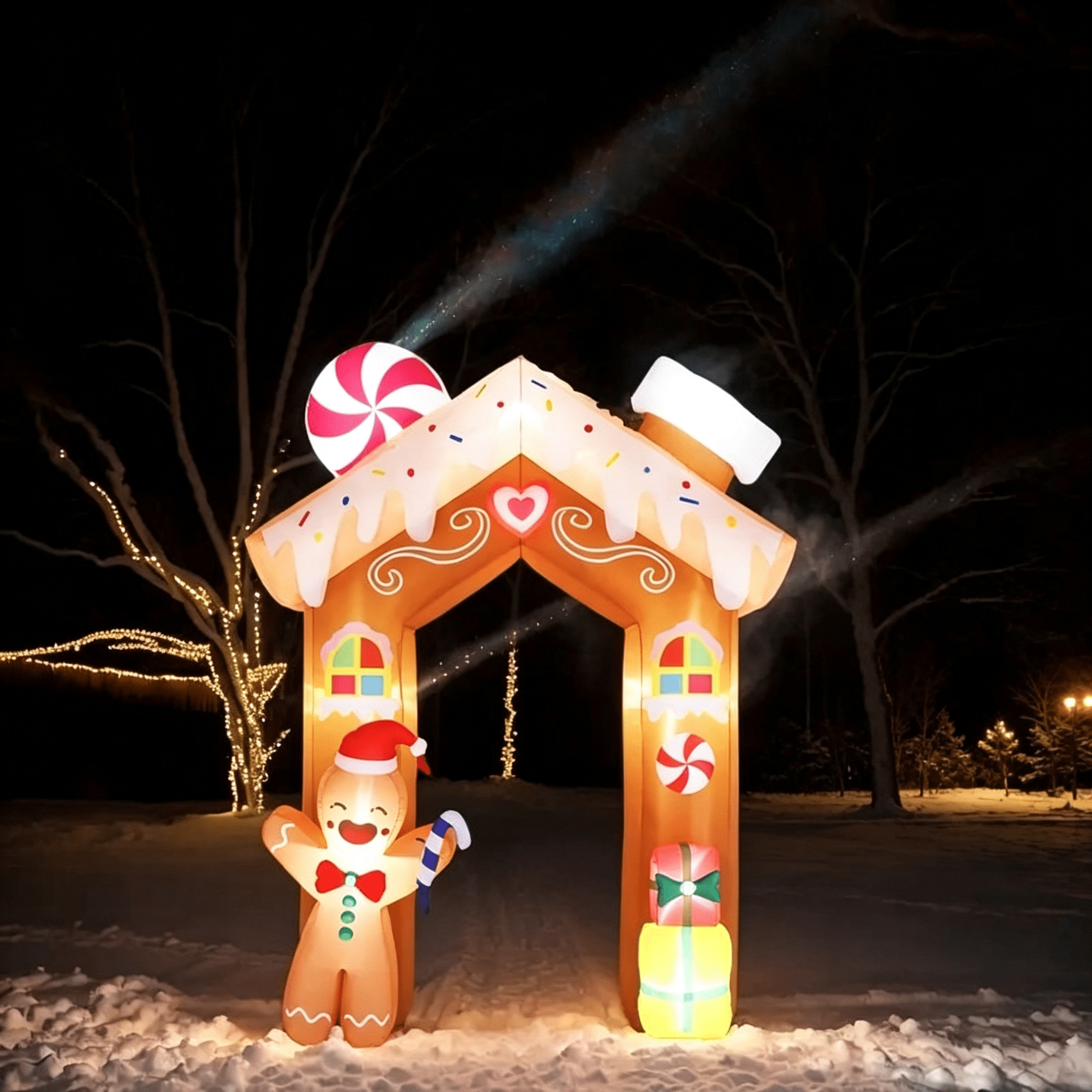 8FT Tall Christmas Gingerbread Inflatable - Blow Up Yard Decor with LED Lights, Electric Blower, Secure Stakes & Storage Bag - Indoor Garden Lawn Patio Porch Xmas Decor