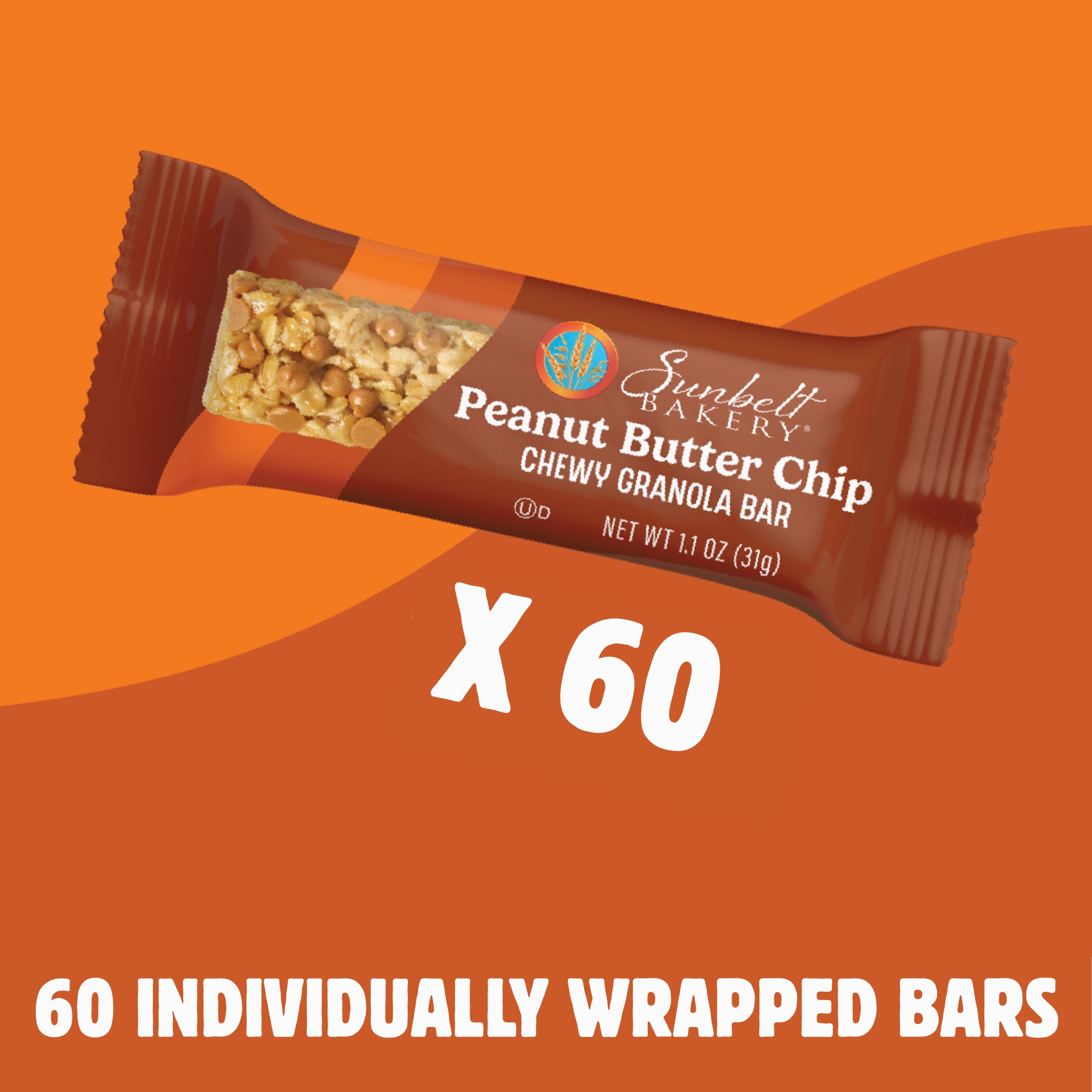 Sunbelt Bakery Peanut Butter Chip Chewy Granola Bars, 60 bars (6 Boxes), 65.46 oz