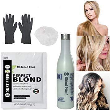Perfect Blond DIY Hair Lightener Bleaching Powder & 30 Vol Developer +  Glove - - White Lightening Powder 