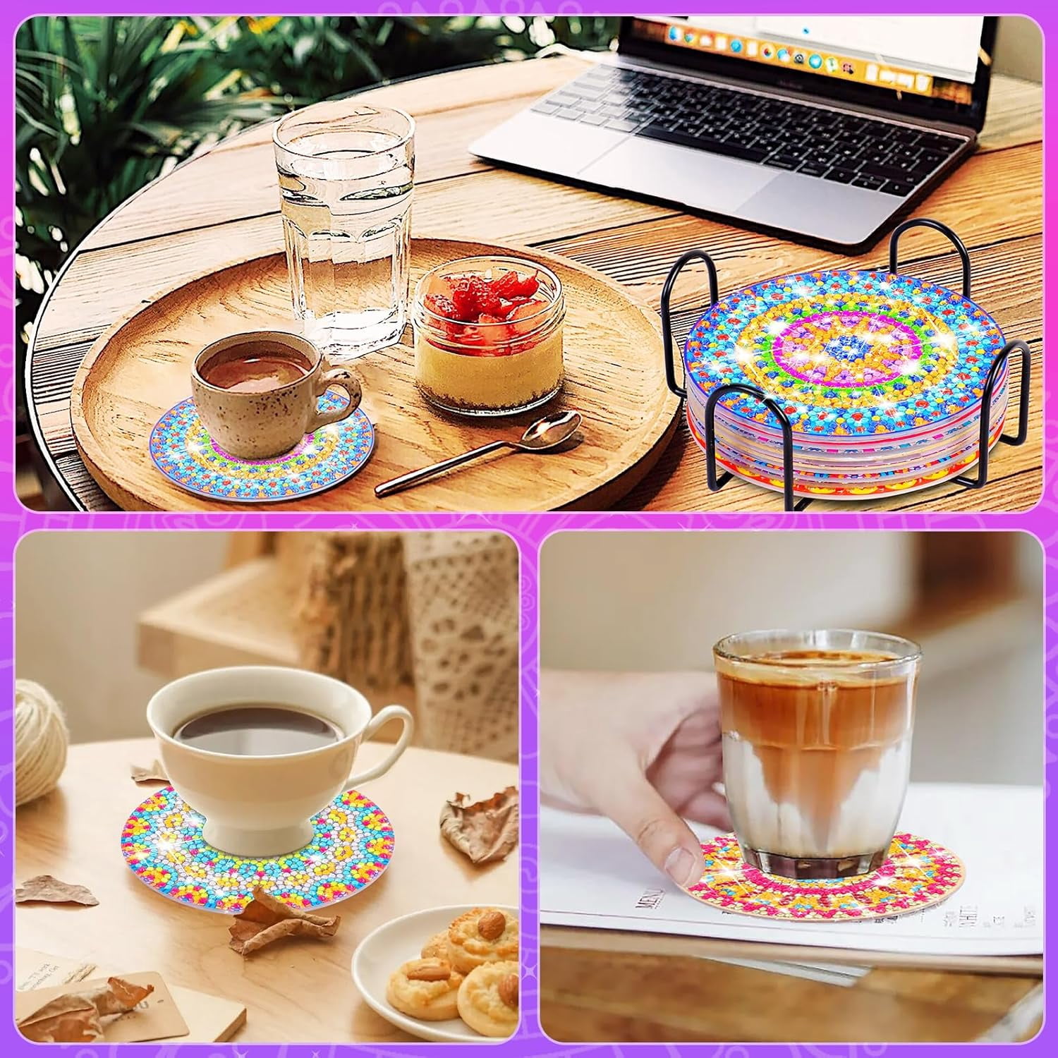 HYPERLIVING Jovicos Craft Kits for Girl 6 7 8 9 10 Years Olds, 8 PCS Diamond Painting Coaster with Holder, 5D Mandala Diamond Painting Art Craft for Kids Adult, Girls Toys Gifts for Kids
