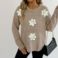 thumbnail image 4 of Iyufng Womens Sweaters Pullover Long Sleeve Casual Flower Fall Round Neck Knitted Jumper Tops Khaki,L, 4 of 7