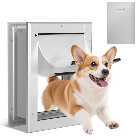 Ownpets Aluminum Anti-Rust Telescoping Pet Door for Small to Large Dogs, Lockable Double Flaps with FDA Silicone, Fits Wall Thickness 1.18"-7.28" for Interior/Exterior, Size M