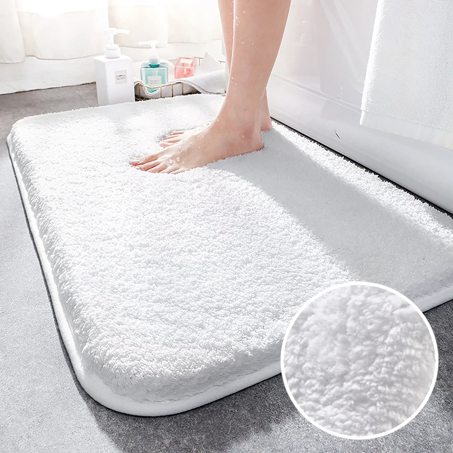 White 2x5 Feet Long Soft Absorbent Bathroom Bath Mat Shimmer Shag