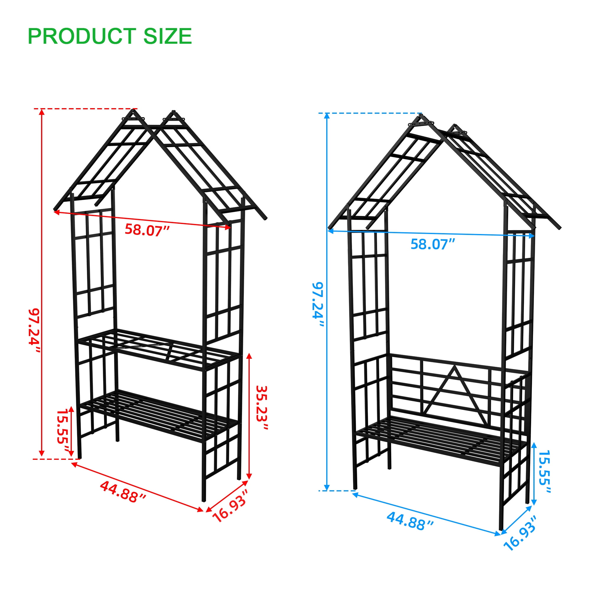 Miniyam Outdoor Garden Arbor Bench, Metal Arch Trellis for Climbing Plants, Powder-Coated Steel, 58"W
