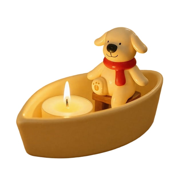 Candelabro de resina con forma de barco y diseño de cachorro en forma de barco para decoración de mesa del hogar.