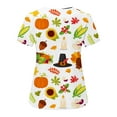 thumbnail image 4 of BloomJoy Scrubs for Women Ladies' Thanksgiving Printed Short Sleeved Protective Clothing V Tie Pocket T Shirt Top 1 Long Sleeve Spandex Shirt Football Women Stripes Women's, 4 of 5