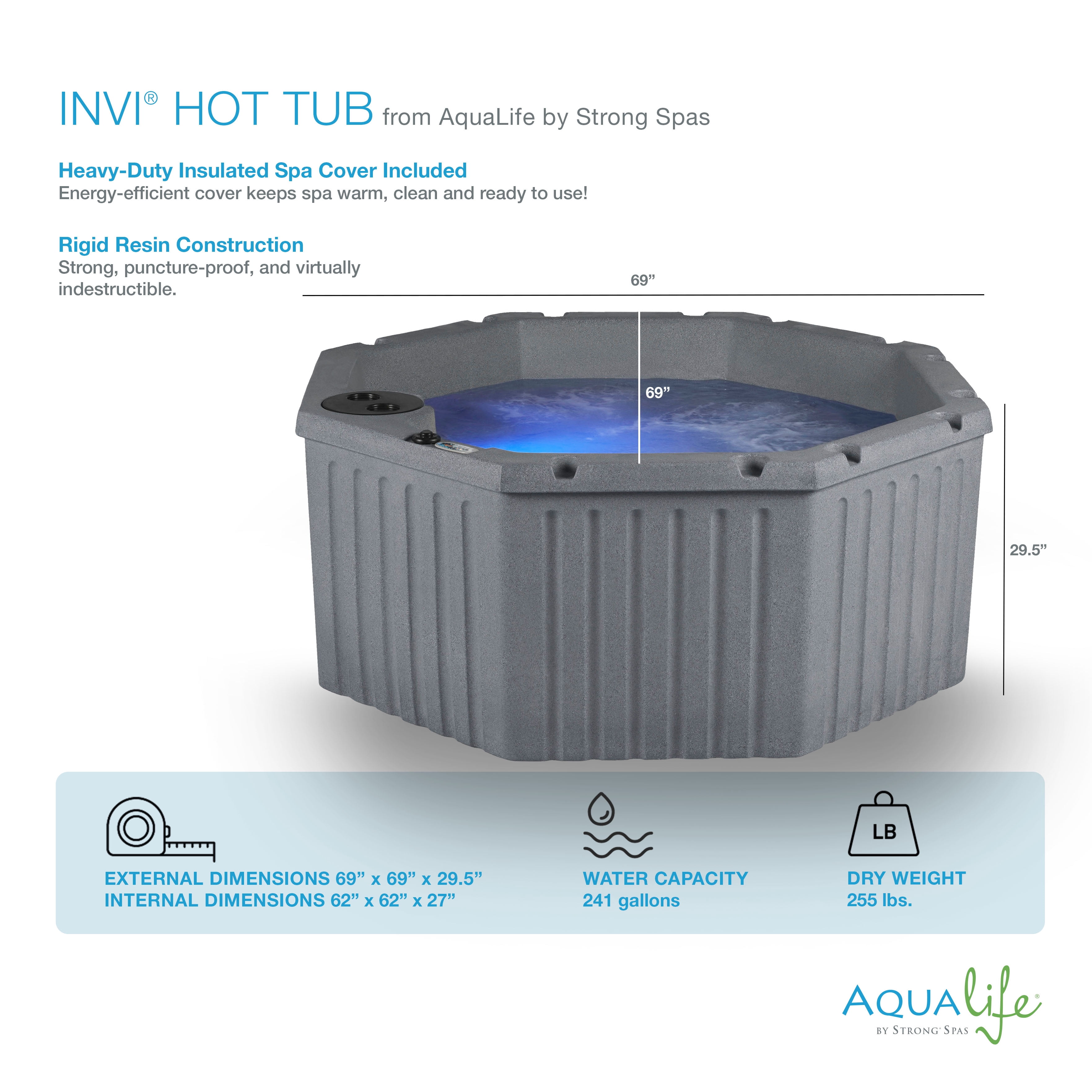 Aqualife by Strong Spas Invi 4-5 Person Plug & Play Spa Hot Tub, 11 Jets, Gray Granite