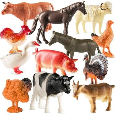 Farm Animal Toys - Pack of 12 - Plastic Farm Animals for Kids, Realistic 3-5 Inch Ranch / Barnyard Animal Toy Figures Styles Include Sheep, Horse, Goat, Duck, Chicken, Turkey, Cow, Pig