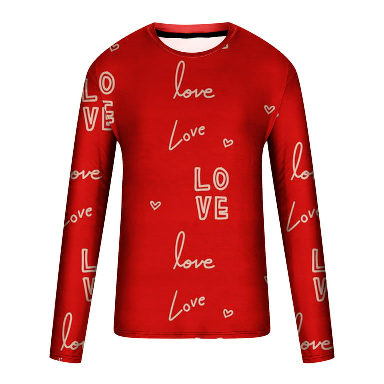 jsaierl Mens Shirts Long Sleeve 3D Love Heart Graphic Tee Casual Crew Neck  Tops Novelty Designer T Shirts for Valentine's Day 