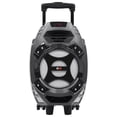 thumbnail image 1 of Altavoz portátil recargable QFX PBX-61081 | Woofer de 8" | 400 vatios | Bluetooth, AUX, tarjeta SD, radio FM | Asa, ruedas, 12 libras | Perfecto para uso en interiores y exteriores | Plata, 1 of 5