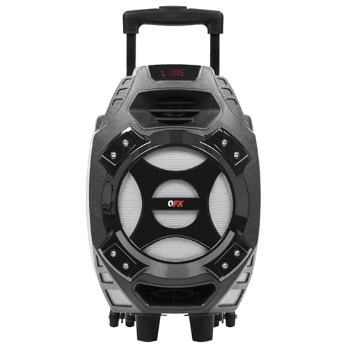 Altavoz portátil recargable QFX PBX-61081 | Woofer de 8" | 400 vatios | Bluetooth, AUX, tarjeta SD, radio FM | Asa, ruedas, 12 libras | Perfecto para uso en interiores y exteriores | Plata