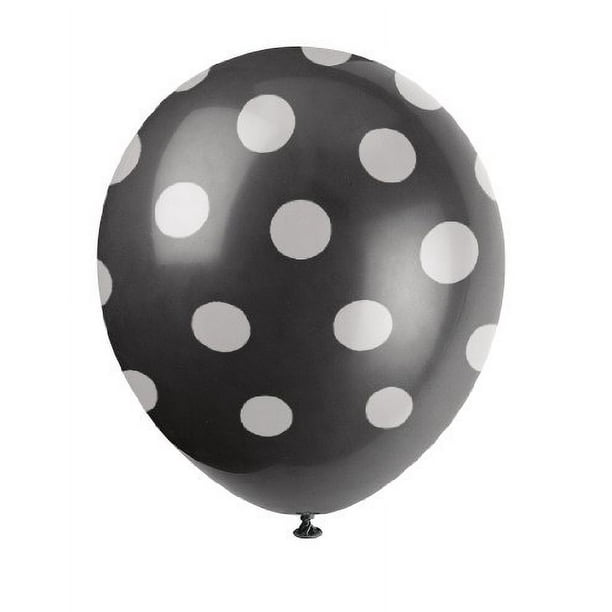Ballons à Pois Noirs en Latex de 12 Po, 6ct