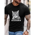 thumbnail image 2 of Camiseta de manga corta para hombre, estilo casual, con cuello redondo y estampado de gato gris., 2 of 8