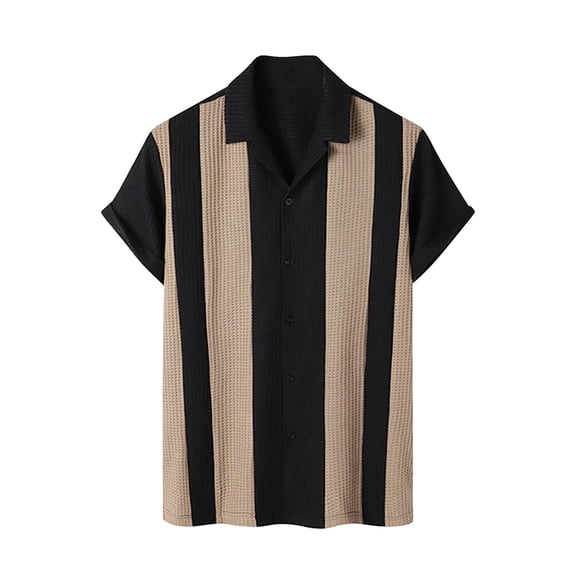 SXCXLSA Polo Shirts For Mens Short Sleeve Regular Fit Collared Golf Shirts Breathable Striped Print Summer Casual Button Tops Black XXS