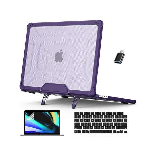 Étui pour MacBook Pro 14 Pouces Case 2023 2022 2021 M3 A2918 A2992 M2 A2779 M1 A2442 Pro Max Chip, Étui Rigide pour Portable avec Béquille, Peau de Clavier, Protecteur d'Écran, Couvercle pour Caméra Adaptateur USB‐C