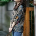 thumbnail image 5 of ZANZEA Women Vintage 3/4 Sleeve V-Neck Casual Shirts Floral Printed Irregular Hem Blouse Tops, 5 of 6