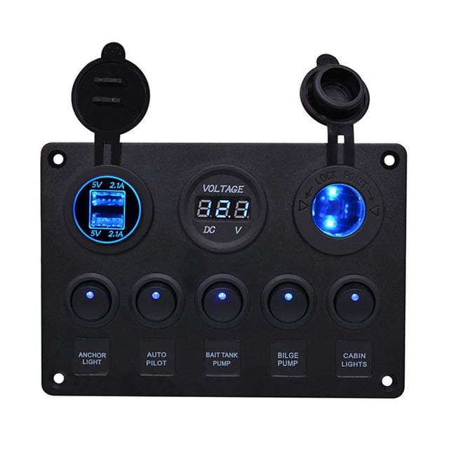 Riwesomey Panel de interruptores, botón de interruptores, botones de controlador USB dual, paneles reguladores, voltímetro para automóviles, accesorios Vehículos, repuestos y accesorios Mis Azul Riwesomey VI019523-01