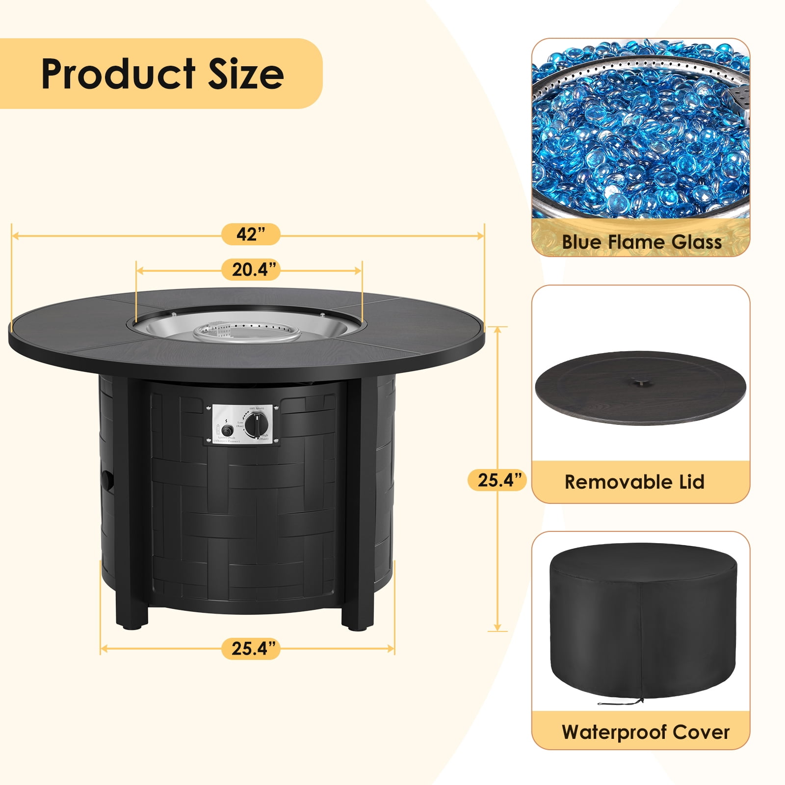 LIFERUN Propane Fire Pit Table 42 in, with Waterproof Cover, Blue Stone and Lid, 50,000 BTU Auto-Ignition Round Gas, for Outside Patio