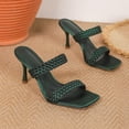 thumbnail image 5 of Kitten Heels for Women Braided Band Stiletto Sandals Square Open Toe Slip on Mules Solid Color Summer Casual Slides Green Size 9, 5 of 7