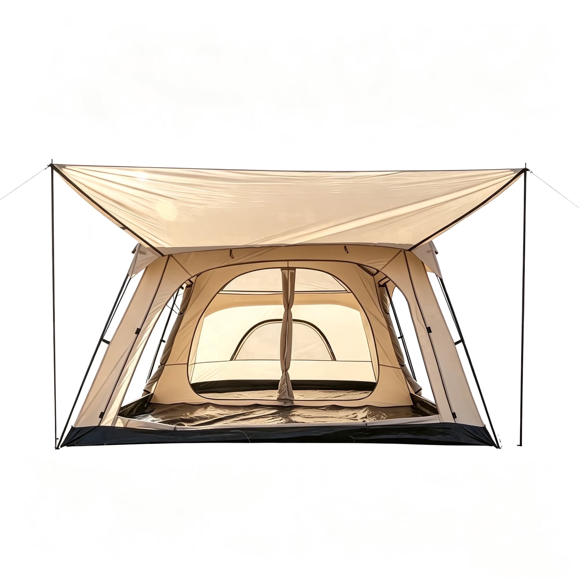 4-6 person tent with Porch, Family Cabin Tents, Good Ventilation, Windows with Mesh, Straight Wall, Waterproof, Double Layer, Big Tent for Outdoor, Picnic, Camping, Family Gathering, Khaki