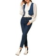 thumbnail image 2 of INSPIRE CHIC Veste Sans Manches en Denim pour Femmes, Col Rond, TG Bleu Foncé, 2 of 8