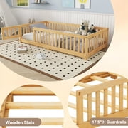 Bellemave Montessori Twin Size Solid Wood Floor Bed with Fence and Door, Twin Montessori Floor bed, Floor Bed Twin, Natural
