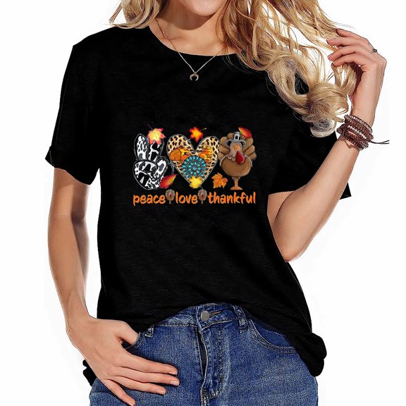 Peace Love Gobble Thanksgiving Shirt Women Funny Turkey Shirts Thankful Tee Tops