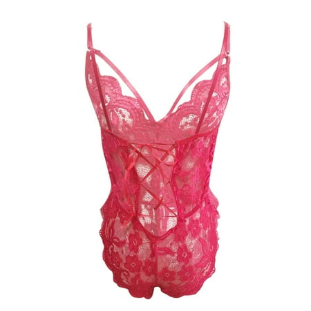 

WQJNWEQ Sexy Lingerie for Women Clearance Sexy Women Lingerie Lace Hollow Out Bandage Temptation Babydoll Underwear Sleepwear Jumpsuit Bodysuits Pajamas Valentines Day Gifts Red