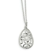 Mia Diamonds Solid 925 Sterling Silver Polished and D and C Floral Teardrop 17.5in Necklace Chain