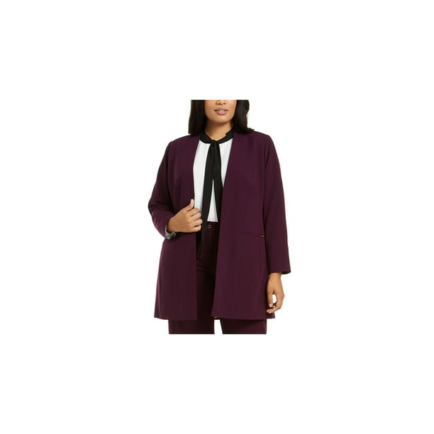 Calvin Klein Womens Plus Open Front Midi Topper Jacket Purple 14W -  