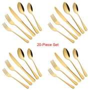 ENLOY 20 Piece Silverware Set Stainless Steel Flatware Cutlery Set Knife Fork Spoon Service for 4 Gold
