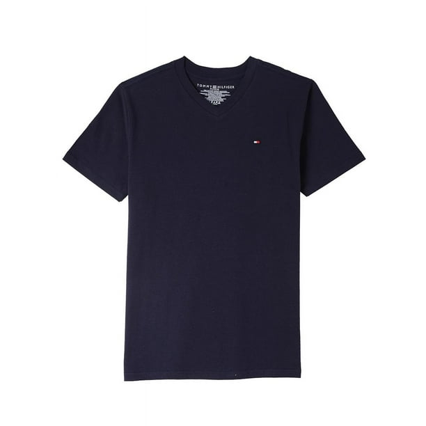 Camiseta Tommy Hilfiger para niños, manga corta, cuello en V, azul marino, 5 años