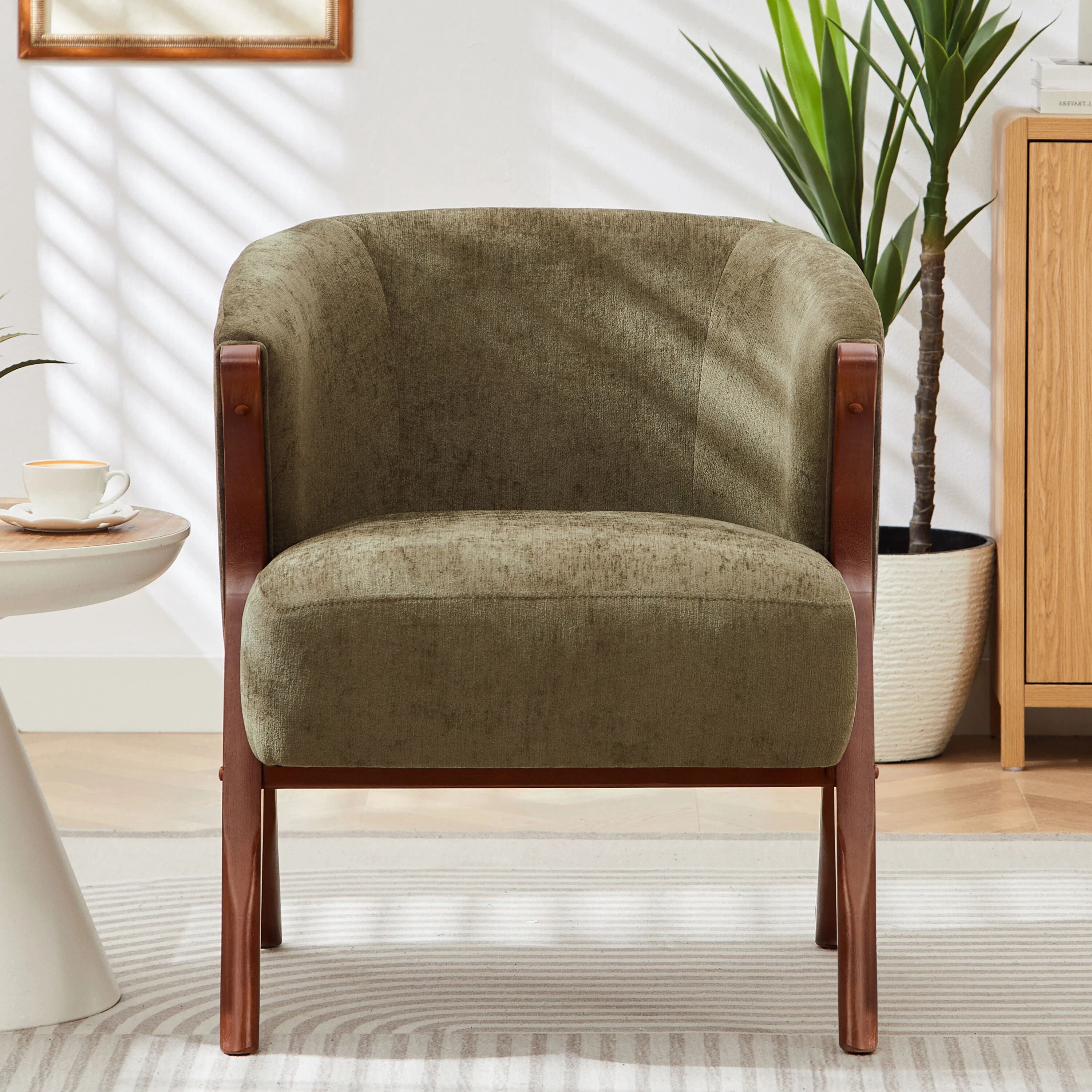 Euroco Modern Accent Chair,Upholstered Armchair with Solid Wood Frame,Boucle Fabric Reading Chair Leisure Chair for Living Room, Bedroom,Green
