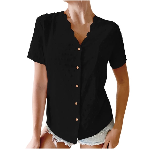 Camiseta cómoda con cuello en V elegante para mujer Blusa de manga corta Tops casuales OAVQHLG3B Store lin121212