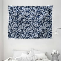 Navy Blue Tapestry, Floral Arrangement Botanic Foliage Pattern Japanese Composition Eastern, Wall Hanging for Bedroom Living Room Dorm Decor, 80W X 60L Inches, Dark Blue White, by Ambesonne