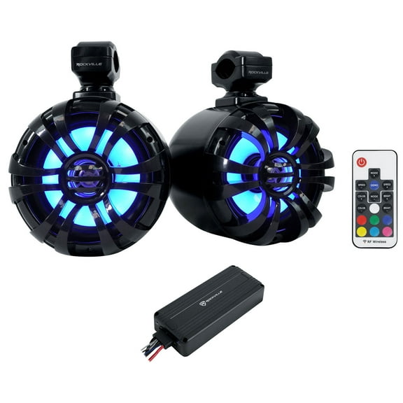 (2) Rockville 6.5" LED Black Tower Speakers Bluetooth Amplifier For ATV/UTV/RZR