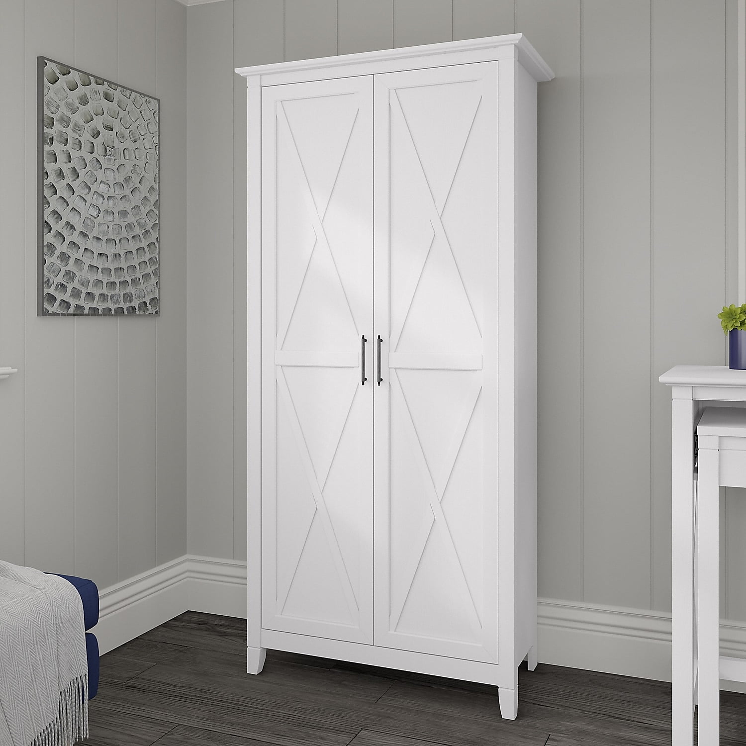Bush Furniture Key West Tall Linen Cabinet and Over The Toilet Storage Cabinet in White Ash