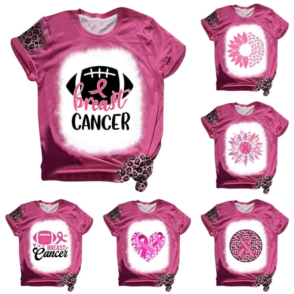 HCYSFG Womens Breast Cancer Awareness T Shirts Crewneck Short Sleeve Assorted Pink Ribbon Graphic Support Tees Relaxed Fit Summer Tops