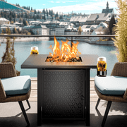 Philergo 32 Gas Fire Pits with Cup Holders for Outside, 50,000 BTU Propane Fire Pit Table with Lid and Lava Rock, Black