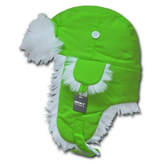 White Fur Aviator Hat, Neon Green, S_M