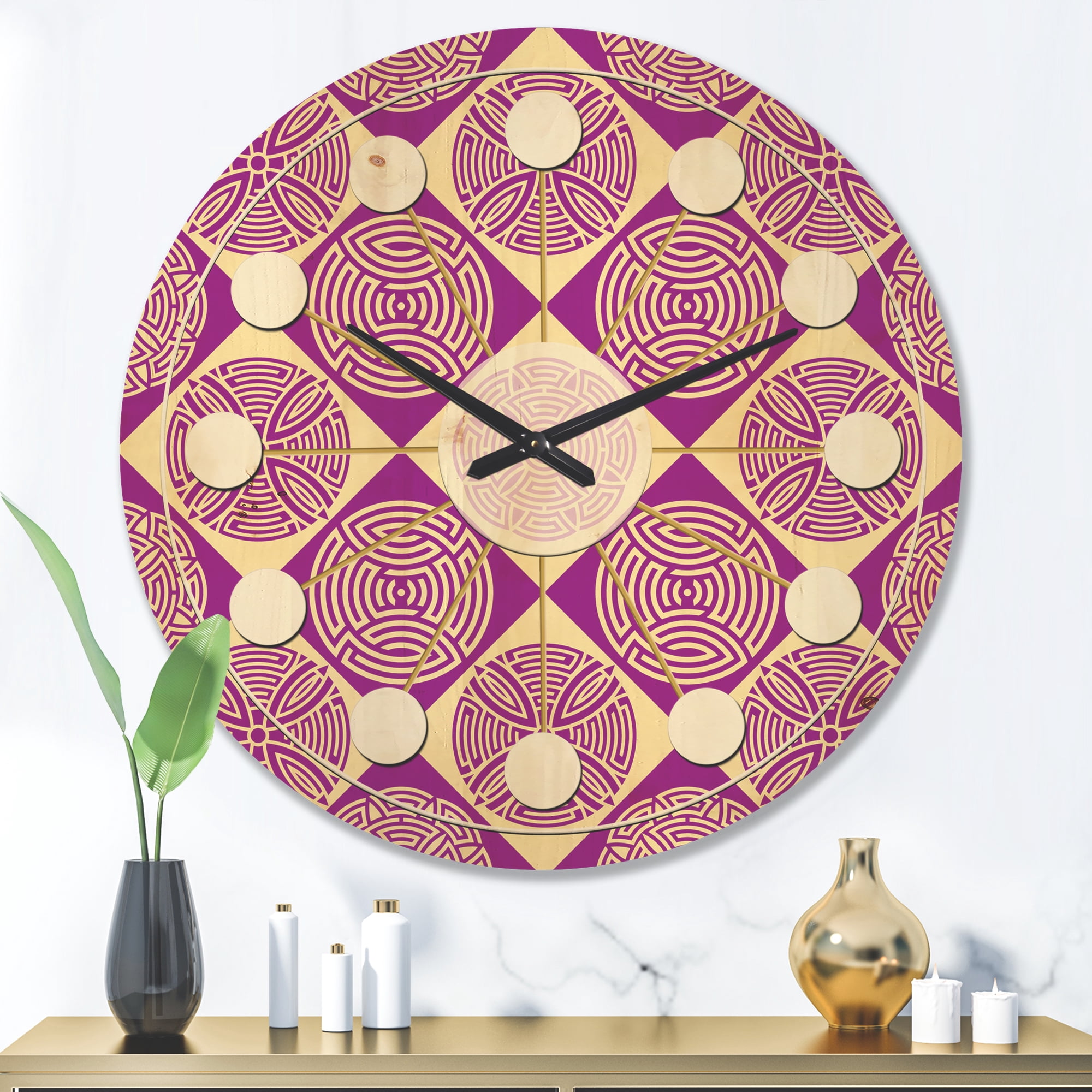 Designart 'Abstract Retro Pattern Design XI' Mid-Century Modern Wood Wall Clock