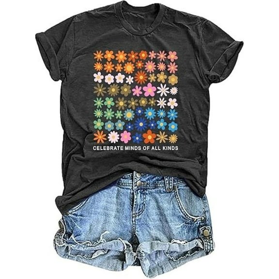 BESTLUCKY Autism Awareness Shirt Women Autism Support Tops Women Rainbow Mental Health Tshirt Special Education Tee