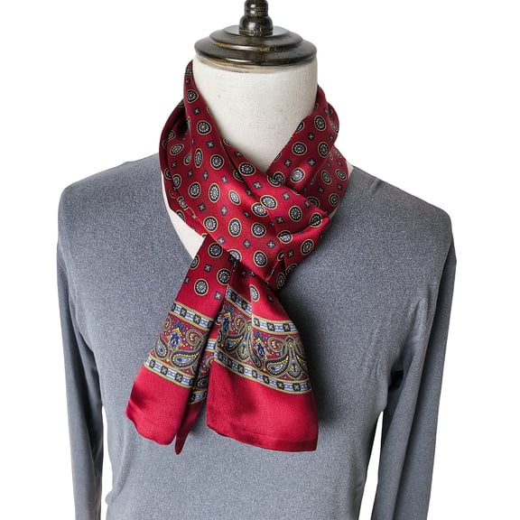 100% Silk Men'S Suit Scarf in Red with Paisley Pattern, Featuring a Double-Sided Design. Vintage And Luxurious, Suitable for All Seasons, Perfect for Business Or Casual Wear.