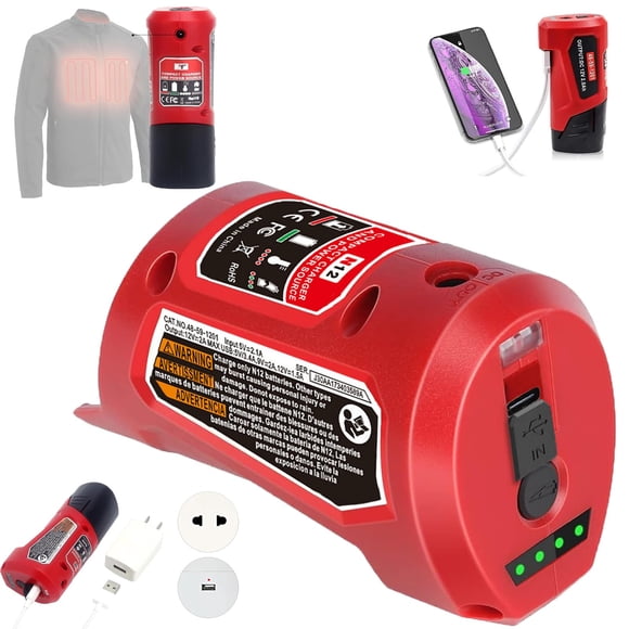 M-12 Battery Charger with Type-c Port & DC 12V Outletï¼?Power Source Replacement for Milwaukee m-12 12V Battery Adapter for Milw