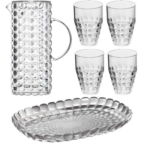 Guzzini Tiffany Clear Acrylic Pitcher, Tray and Tumbler 4-Piece Drinking Set, Outdoor & indoor Drinkware