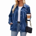 thumbnail image 2 of Women's Oversized Denim Jacket Casual Long Sleeve Denim Shirts Distresse Jean Jacket Fall Outfits 2025 Dark Blue L, 2 of 9