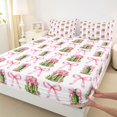 thumbnail image 4 of Manfei Cartoon Food Print Bed Sheets,Cute Pink Bowknot Full Size Sheets,4pcs,1 Flat Sheet,1 Fitted Sheet and 2 Pillowcases, 4 of 6