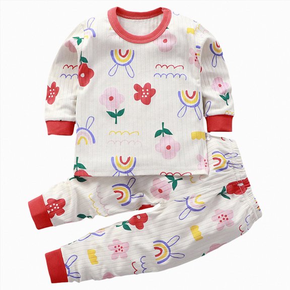 CAUYDY Sizes 7-8 Years Kids Girls Sleepwear Children Boys Pajamas Long Sleeve Top and Pants 2Pcs Set Cute Clothes Fall Winter,White